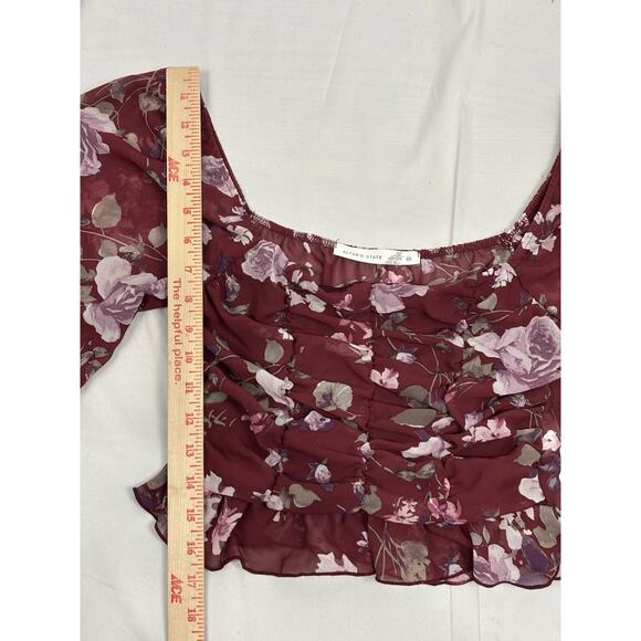 NWT Altar'd State XS Burgundy Floral Long Sleeve Crop Top Milk Maid Cottagecore - Picture 6 of 7